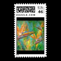 Tropical Flowers Birds Of Paradise Painting stamps