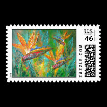 Tropical Flowers Birds Of Paradise Painting stamps