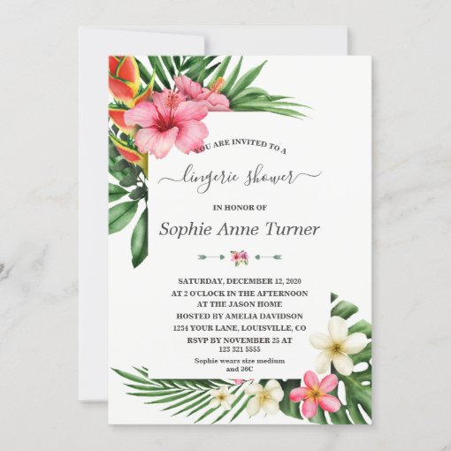 Tropical Flowers Bloom Calligraphy Lingerie Shower Invitation Zazzle