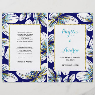 Tropical flowers folded wedding program 8.5