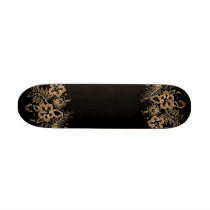 Tropical Flowers Pattern Orange & Black Skateboard Deck