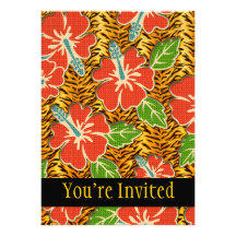 Tropical Flowers Wild Tiger Pattern Personalized Invitation