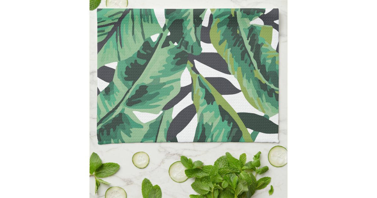 Tropical Glam Banana Leaf Pattern Hand Towels Zazzle