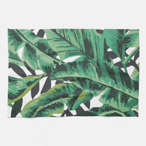 Tropical Glam Banana Leaf Pattern Hand Towels Zazzle