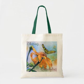 Tropical Green Butterfly Watercolor Canvas Bag