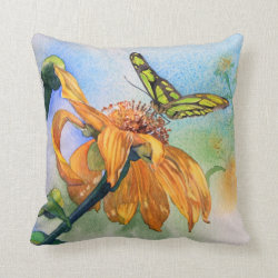 Tropical Green Butterfly Watercolor Pillow
