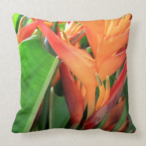 Tropical Hawaiian Heliconia Flowers Throw Pillow