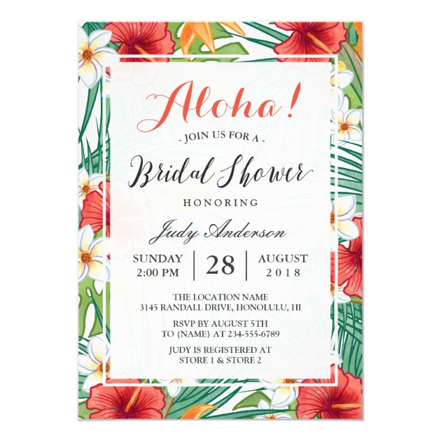 Tropical Hawaiian Hibiscus Aloha Bridal Shower Card (front side)