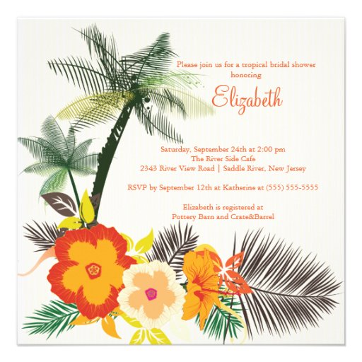 Tropical Hibiscus Flowers Bridal Shower Custom Announcements (front side)