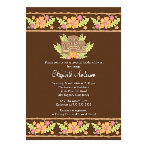 Tropical Hibiscus Flowers & tiki  Bridal Shower Personalized Announcement