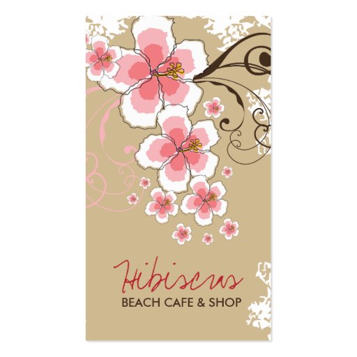Tropical Hibiscus Pink Flower Vintage Modern Chic Business Card Templates (front side)