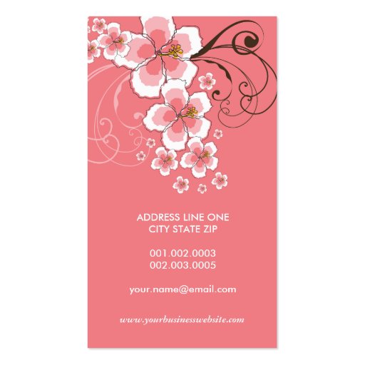 Tropical Hibiscus Pink Flower Vintage Modern Chic Business Card Templates (back side)