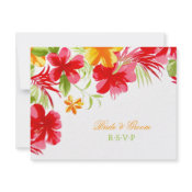 Tropical Hibiscus Wedding RSVP card invitation