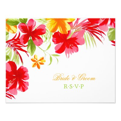 Tropical Hibiscus Wedding RSVP card Personalized Invitations