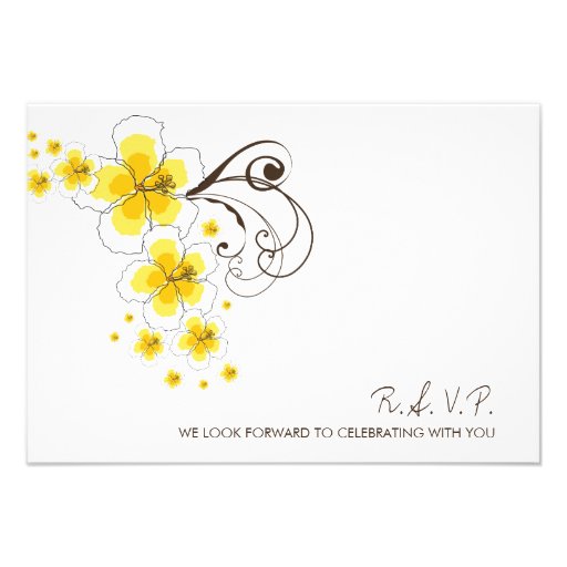 Tropical Hibiscus Yellow Beach Wedding RSVP Reply Personalized Announcement