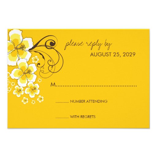 Tropical Hibiscus Yellow Beach Wedding RSVP Reply Personalized Announcement