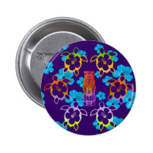 Tropical Honu And Tikis Pinback Button