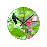 Tropical Hummingbird and Flowers Round Wall Clocks