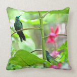 Tropical Hummingbird and Flowers Throw Pillow