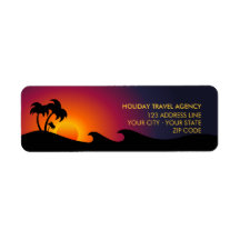 Tropical Island Ocean Palm Trees labels