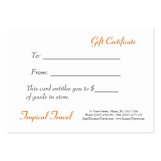 Tropical Island Sunset - Gift Certificate Business Cards (back side)