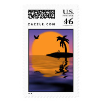 Tropical Island Sunset Postage Stamp