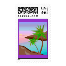 Tropical Island Sunset Postage Stamp