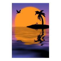 Tropical Island Sunset Poster posters