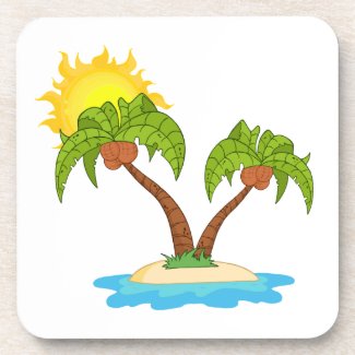 Tropical Island with Two Palm Trees corkcoaster