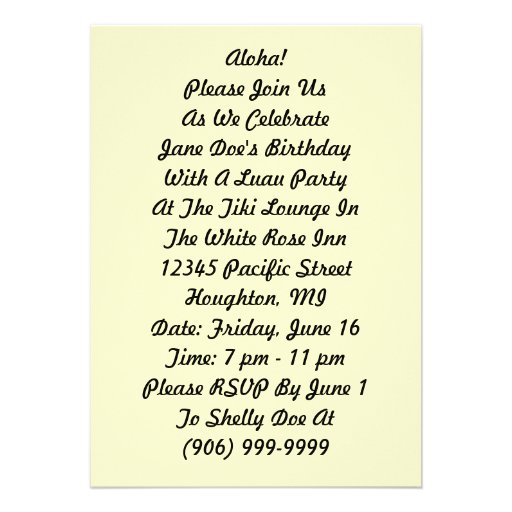 Tropical Islands Lei Luau Party Tiki Invitations