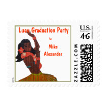 Tropical Luau Theme Retro Design Graduation Postage Stamps