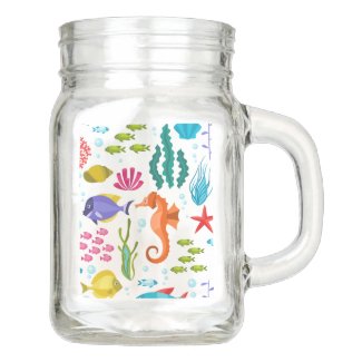 Tropical Marine Life & Animals Pattern Mason Jar