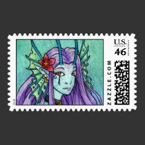 Tropical mermaid postage stamps