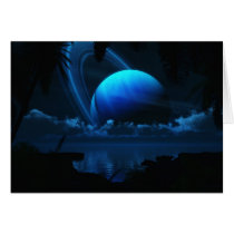 ringed, planet, blue, moon, tropical, beach, Card with custom graphic design