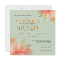 Tropical Orange & Sage Linen Wedding Invitations