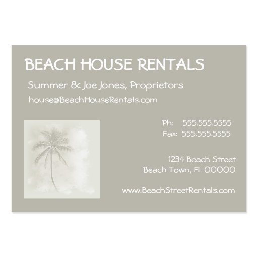 Tropical Palm Beach Rentals (chubby) Business Card (back side)
