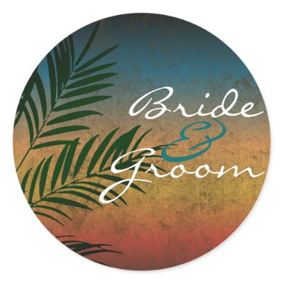 Tropical Palm Beach Wedding Envelope Seal Round Stickers