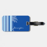 Tropical Palm; Blue & White Stripes Luggage Tag