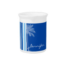 Tropical Palm; Blue & White Stripes Beverage Pitchers