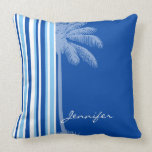 Tropical Palm; Blue & White Stripes Throw Pillows