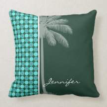 Tropical Palm; Green & Turquoise Polka Dot Throw Pillows
