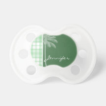 Tropical Palm & Light Green Plaid Baby Pacifiers