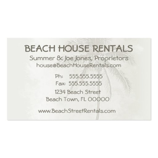 Tropical Palm (standard) Business Card Templates (back side)