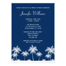 Tropical Palm Trees Navy Bridal Shower Invitation