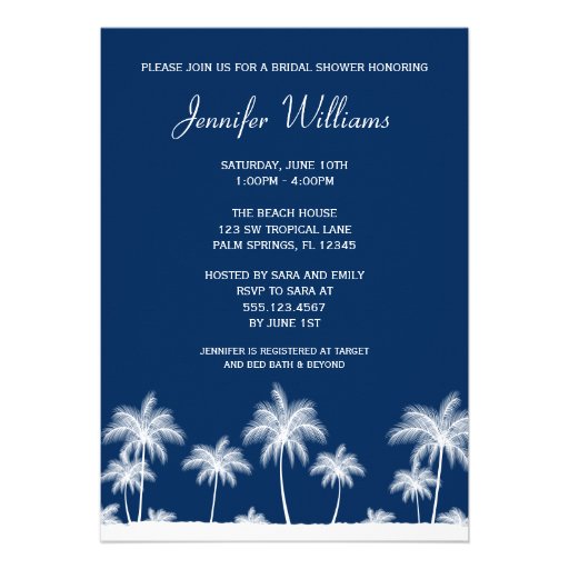 Tropical Palm Trees Navy Bridal Shower Invitation