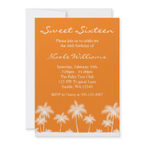 Tropical Palm Trees Orange Sweet 16 Invitation
