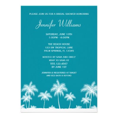 Tropical Palm Trees Teal Bridal Shower Invitation