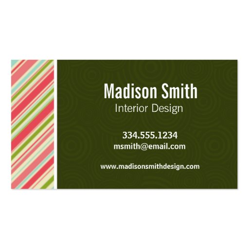 Tropical Palm with Coral & Green Stripes Business Card Templates (back side)
