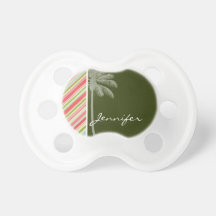 Tropical Palm with Coral & Green Stripes Baby Pacifier