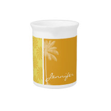 Tropical Palm; Yellow Orange Swirl Drink Pitchers